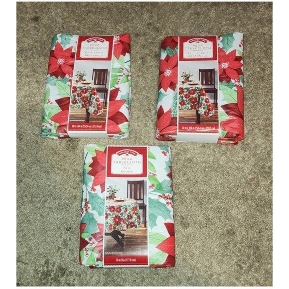 PEVA Poinsettia Tablecloth 60in X 102 in - Picture 3 of 3